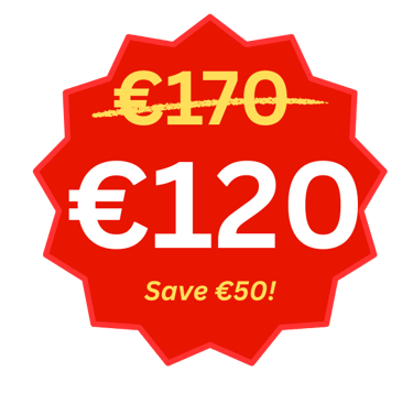 a red and white sign with a red and yellow price tag on it