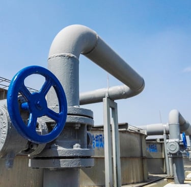 blue valve and a grey pipe