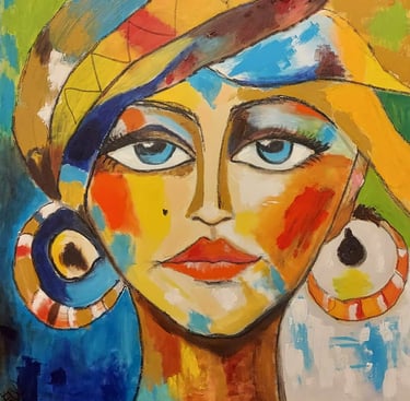 Painting of a woman with a hat and earrings