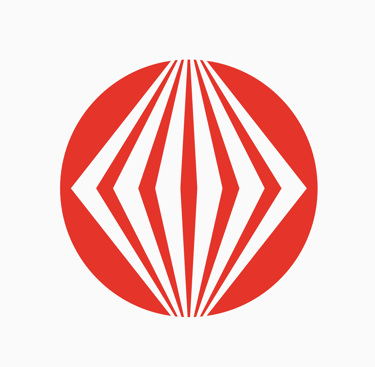 a red and white icon with diamond shaped folders