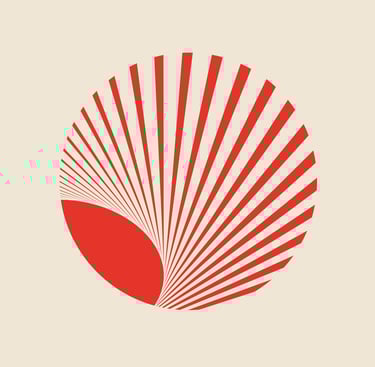 a red and beige icon with a point of pride