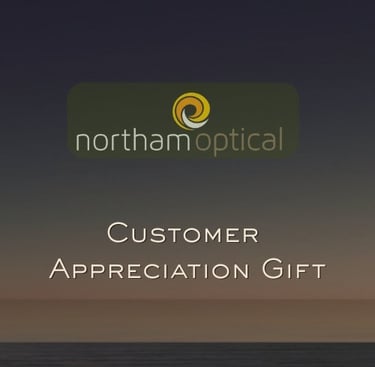 Northam Optical logo above the words "Customer Appreciation Gift" on a dark coastal gradient background.