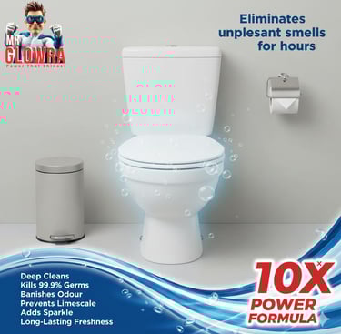 Mr Glowra toilet cleaner removes tough stains and kills 99.9% germs