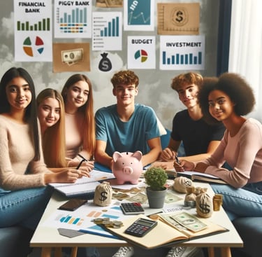imagem de um grupo de jovens reunidos estudando educação financeira