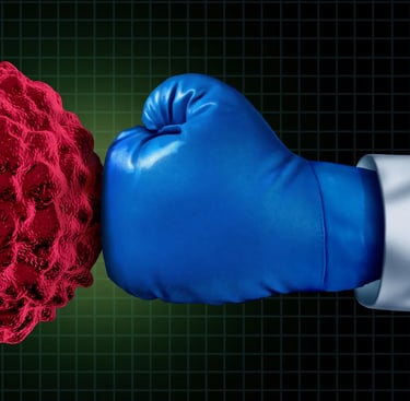 a hand punching a cancer cell