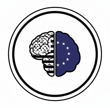 a brain with a US and EU flag overlapping