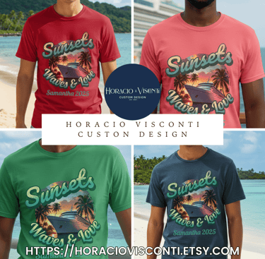 personalized couple's sunsets waves & love cruise shirt
