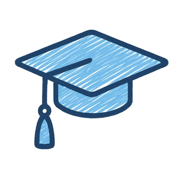 Hand-drawn graduation cap icon representing training and mentoring services in people support