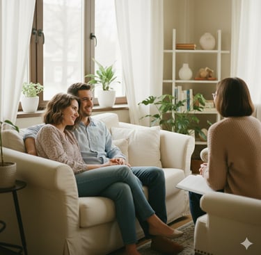 thérapie de couple, couple en consultation auprès d'une thérapeute