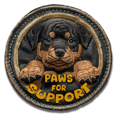 Embroidered puppy patch "PAWS FOR SUPPORT" Art by ai&me