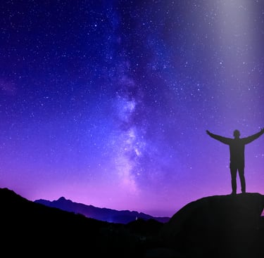 Galaxy with a siluet, Inspiring with a book Balance Your Life, Fulfill Your Destiny.    |   Read Now