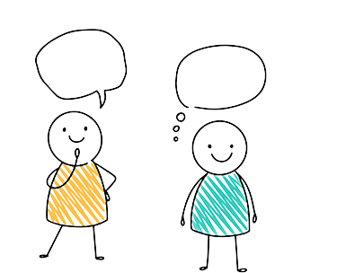 Cartoon people practicing English