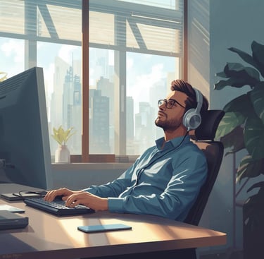 Calm, relaxed man working at his desk, illustrating efficient business processes