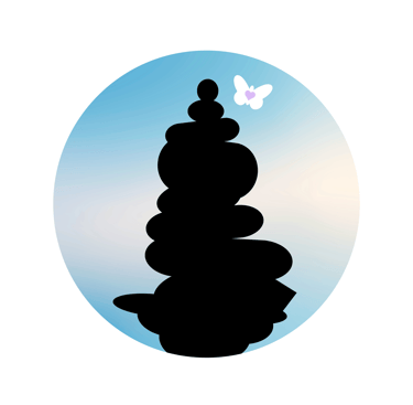 MAPCA logo icon of cairn, blue sky, white butterfly with a lavender heart