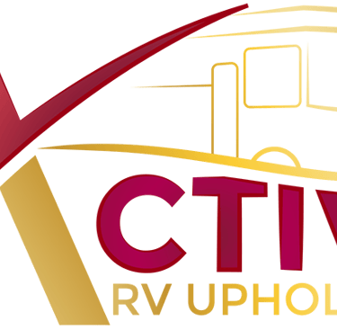 Active RV Upholstery logo featuring a burgundy and gold letter A with a motorhome outline.