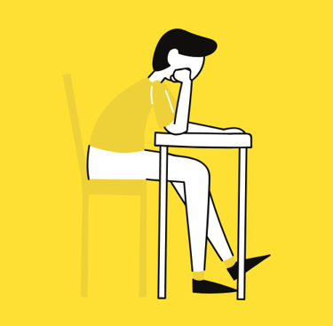 Dessin d'un étudiant à son bureau