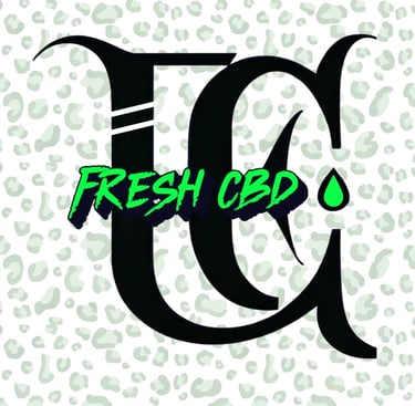 Fresh CBD con tipografía decorativa sobre fondo blanco animal print