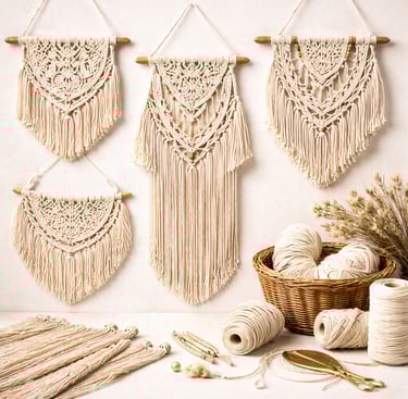Boho-style macramé wall hanging