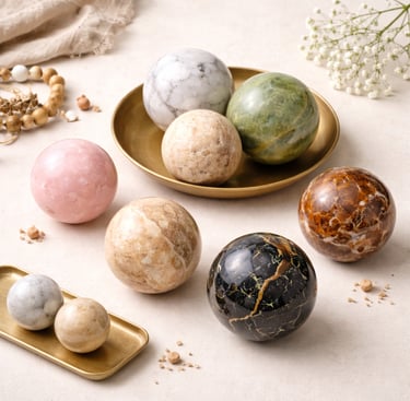 Natural marble décor balls in assorted stone finishes
