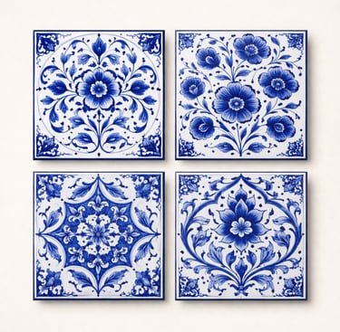 Decorative glazed ceramic wall tiles with floral patterns