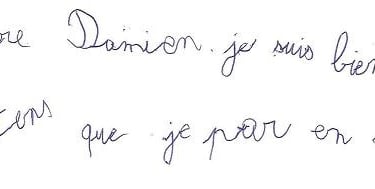 écriture d'un garçon de 8 ans avant la graphothérapie