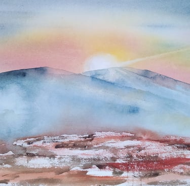 aquarelle originale coucher de soleil promesse