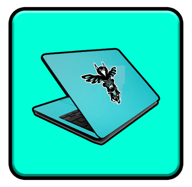 a laptop computer with a sticker on ot