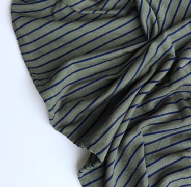 Olive & Navy Stripe Rayon Spandex Jersey Fabric Swatch