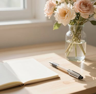 Therapy journal and pen on a desk ready for a therapy session at Chantal Francis Therapy