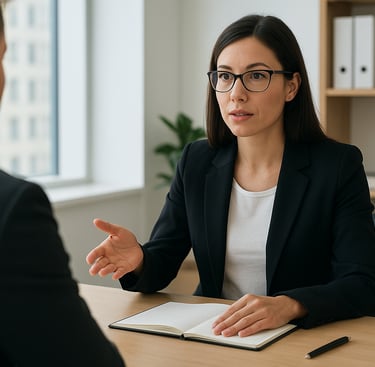 Abogado asesorando a una persona con dudas