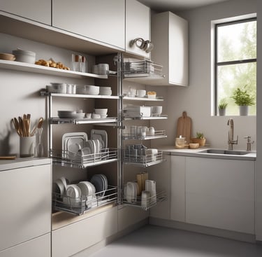 a kitchen with accessories of different types of racks for a more organized kitchen