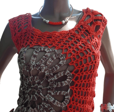 Haut en crochet fait main corail de Cachalabibi Floravita T 38/40