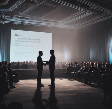 person receiving an award on stage