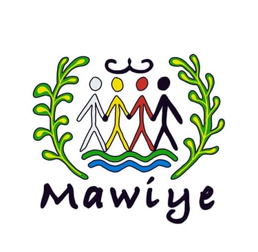 Logo Mawiye, humains se tenant par la main, un blanc, un jaune, un rouge et un noir. 