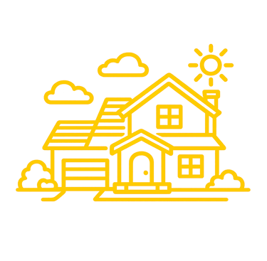 yellow icon of a house for family owned and operated skip bin hire service since 2013