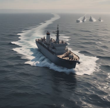 a large ship is sailing in the ocean