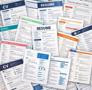 A variety of professional resume and CV templates with modern layouts for job applications.