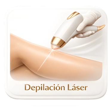 Professional laser hair removal treatment on a leg with the text Depilación Láser.