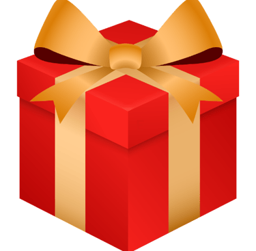 Red gift box icon with a gold ribbon and bow for holidays and birthdays.