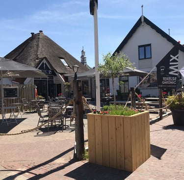 Zonnig terras Den Burg, restaurant De Stal