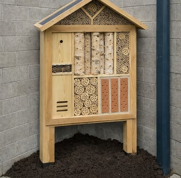 Image of an insect hotel being used in a corporate business park