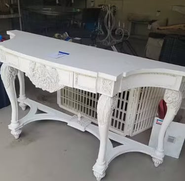 White Distressed Wood Rococo French Provincial Console Table The Peterson Exchange