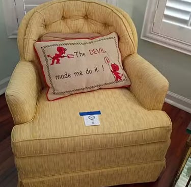Yellow Tufted Rolled-Arm Skirted Fabric Armchair The Peterson Exchange 