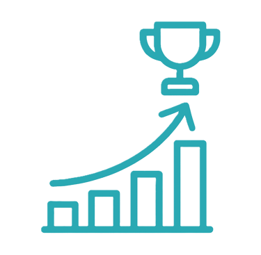 a business growth chart leading to a trophy
