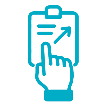 a clipboard with a hand pointing to content on it