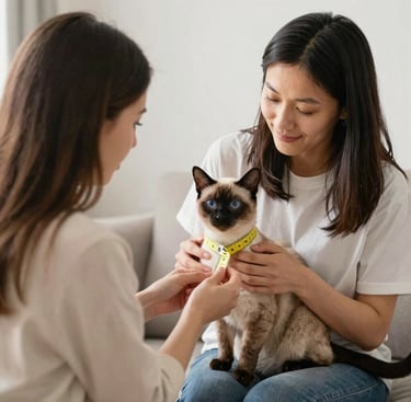 Tomar medidas de cuello, largo y ancho de un gato siamés para comprar ropa gato