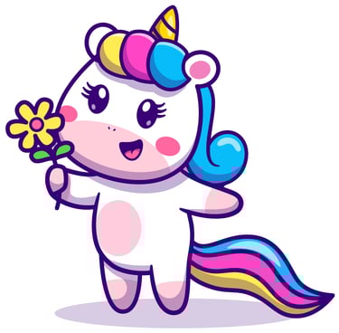 cute unicorn holding a flower