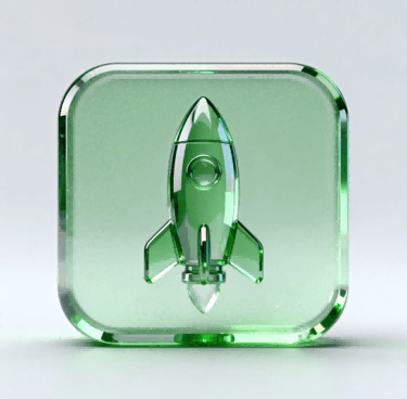 3D glassmorphism icon of a rocket, for agility and speed in sampling.