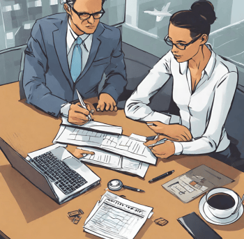 Un homme et une femme assis à une table échangent sur une proposition de valeur