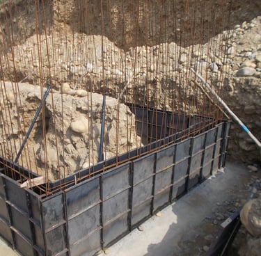 Construction taking place with stilts for Support